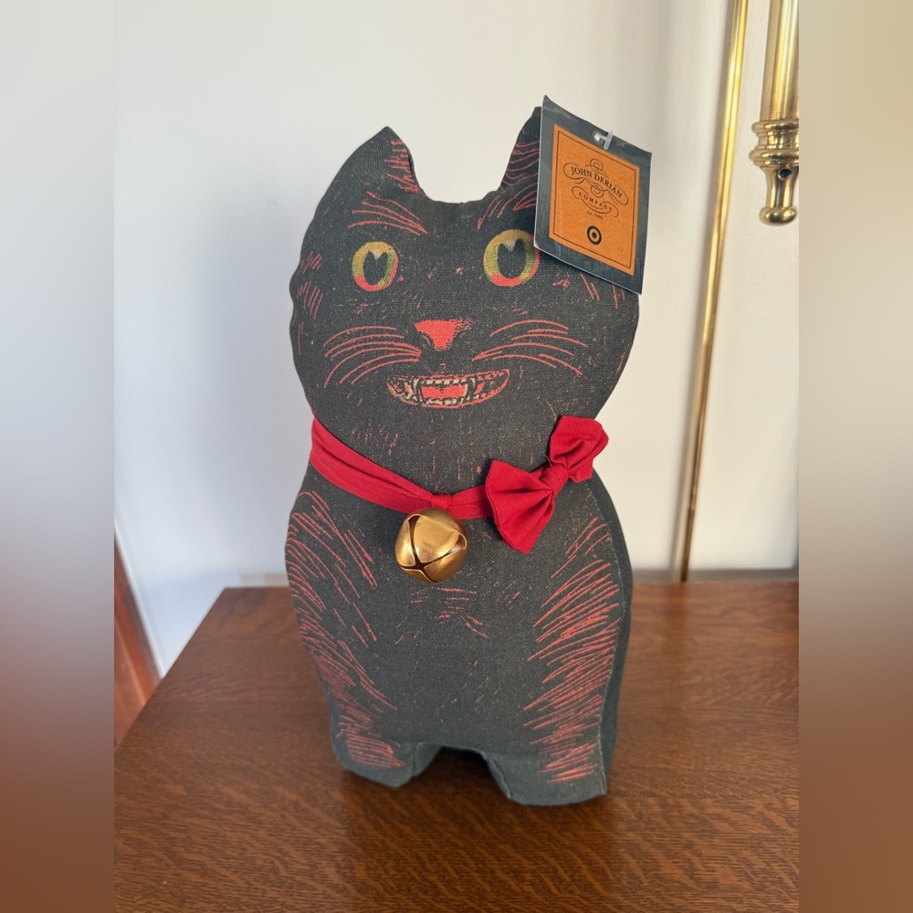 John Derian Target Halloween 2024 Threshold “The Cat” Pillow Plush with Red Bow